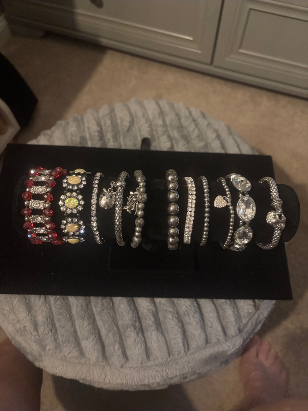Silvertone stretchy  Women's Bracelet Set with Crystal Accents  Plenty of bling!